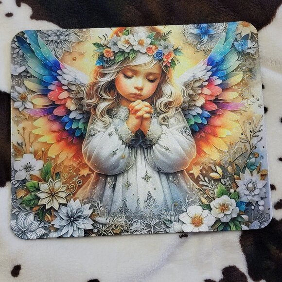 Praying Angel Colorful Wings Computer Non Slip Custom Mouse Pad - Picture 6 of 12